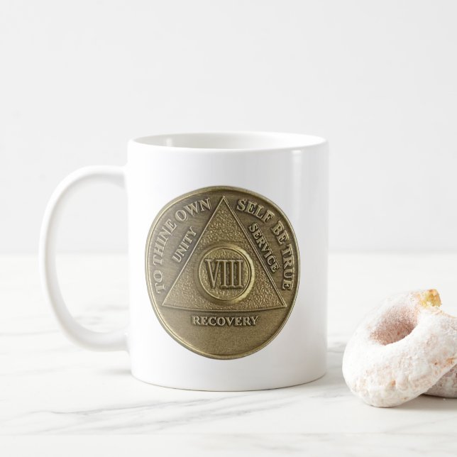 8 års Sober Medallion Coin Lycklig-årsdag Kaffemugg (Med munk)