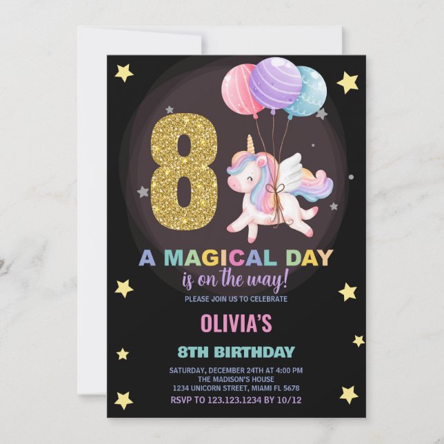8-årsdag Enhörning Födelsedagsinbjudningar Inbjudningar (Framsida)