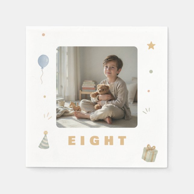 8-årsdag Pappers Tallrikar med Foto Pappersservett (Framsidan)