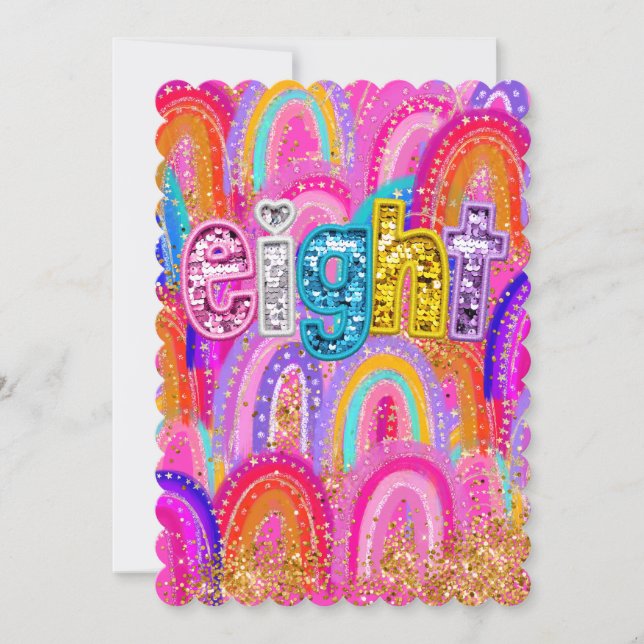 8-årsdag Rainbow Sequin Tack Kort (Framsida)