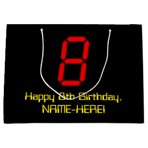 8-årsdag: Röd digital klocka stil "8" + Namn