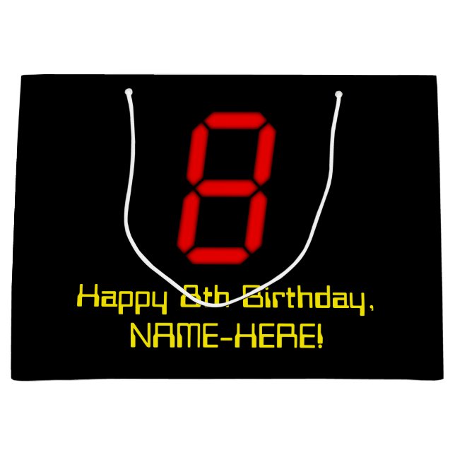 8-årsdag: Röd digital klocka stil "8" + Namn (Framsidan)