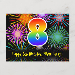 8-årsdag – Roligt fyrverkerimönster + Regnbåge 8 Vykort