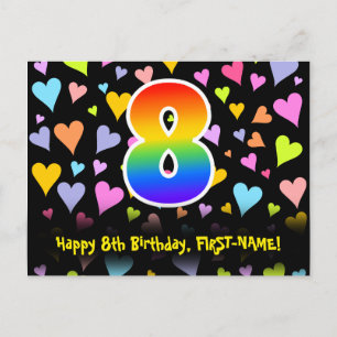 8-årsdag: Roligt hjärtmönster, regnbåge 8 Vykort