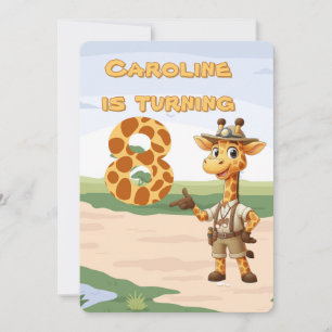 8-årsdag Söt upptäckare Giraff på safari Inbjudningar