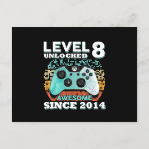 8-årspresent för pojkar Nivå 8 upplåst Gamer Vykort
