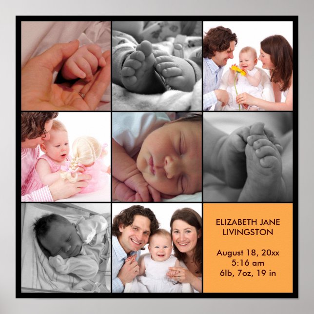 8 baby fotomodern collage gult svart gräns poster (Framsidan)