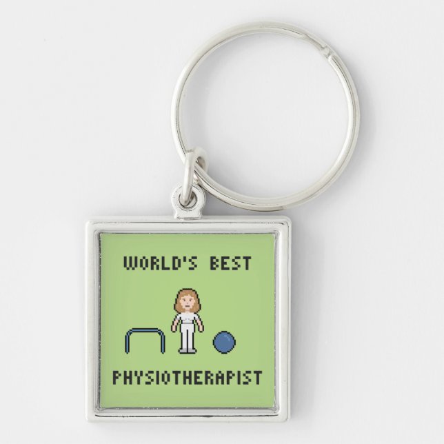 8 bet världens bäst Physiotherapist Keychain Fyrkantig Silverfärgad Nyckelring (Framsidan)