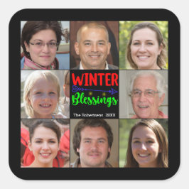 8 Bild-familjfoto ✨ Collage Anpassningsbar jul Fyrkantigt Klistermärke