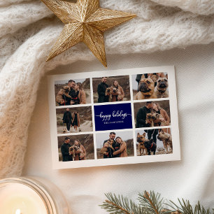 8 bilder Glad jul Modern collage marinblå Vykort