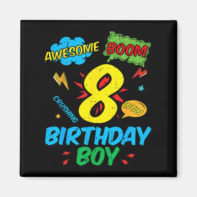 8 Birthday Boy Comic Cool 8th Bday Superhero Party Magnet (Framsidan)