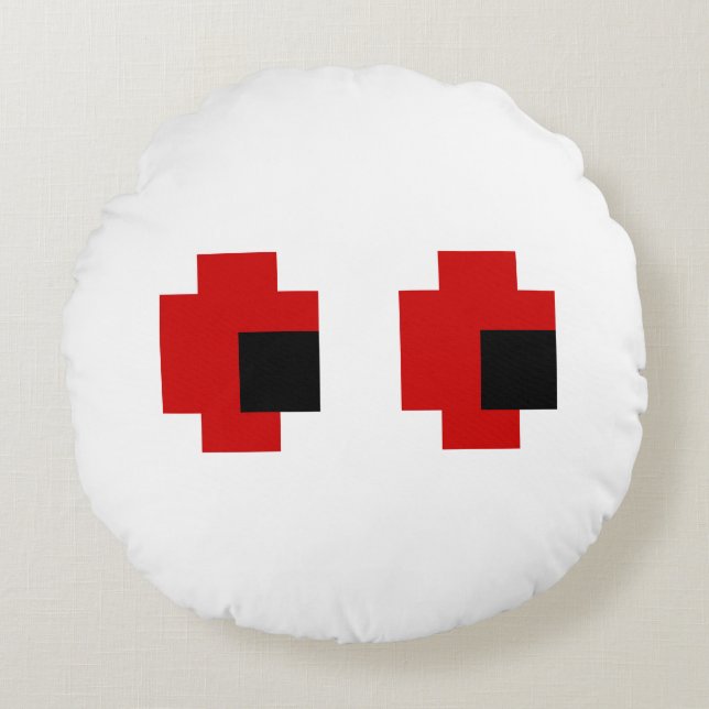 8 Bit Kusliga Röda Ögon Rund Kudde (Framsidan)