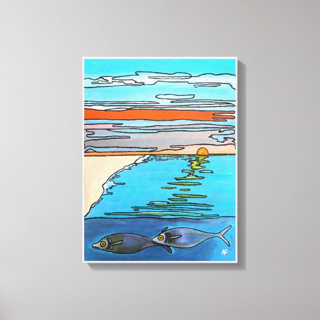 8-Bit Ocean Sunrise-målning av Alfred Fox Canvastryck (Framsida)