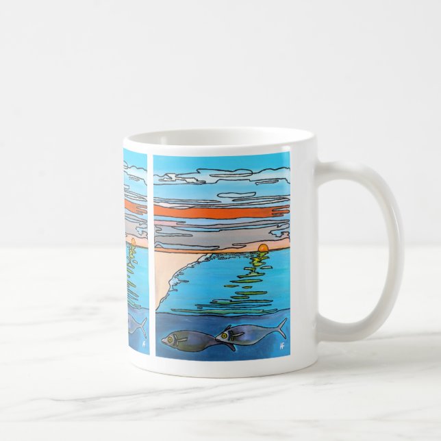 8-Bit Ocean Sunrise-målning av Alfred Fox Kaffemugg (Höger)