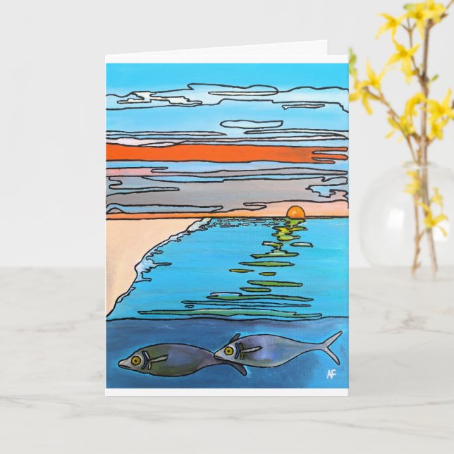 8-Bit Ocean Sunrise-målning av Alfred Fox Kort (Gul blomma)