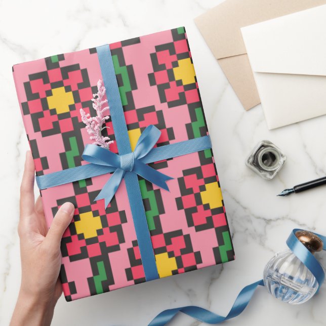8-bit Pixel Blommönster Presentpapper (Gifting)