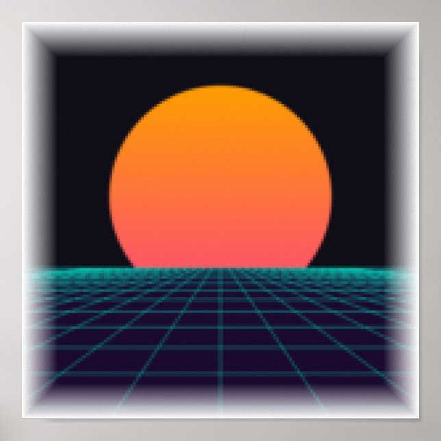 8-Bit Pixel Solnedgång - Retro Arkadtryck Poster (Framsidan)