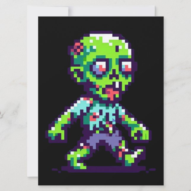 8-bit rolig zombie Halloween  Julkort (Framsida)