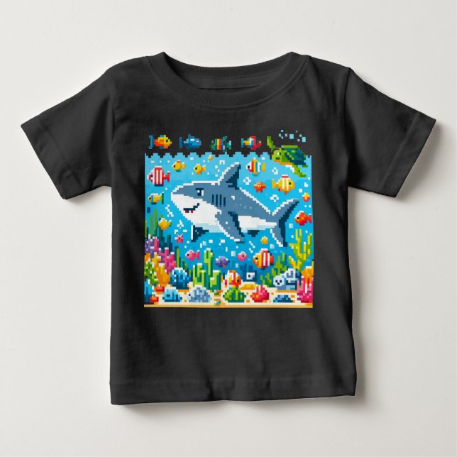 8-Bit Shark Adventure T-Shirt (Framsida)