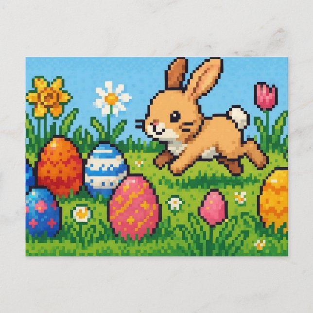 8-bit söt påskharen/kanin helg vykort (Framsida)