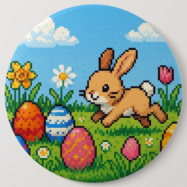 8-bit söt påskharen/kanin knapp (Framsida)