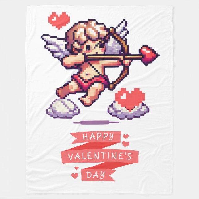 8-bit Valentinesdag klassisk/gammal Cupid Fleecefilt (Framsidan)
