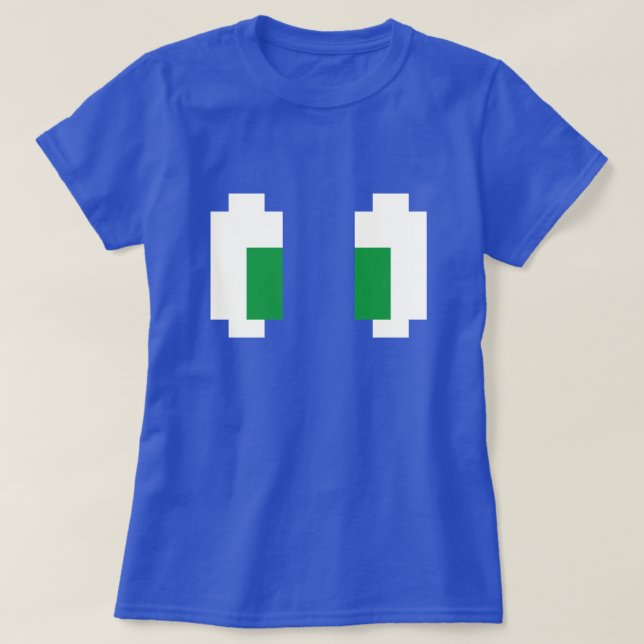 8 bitar Pixel Manga Grönt Öga Tee Shirt (Design framsida)