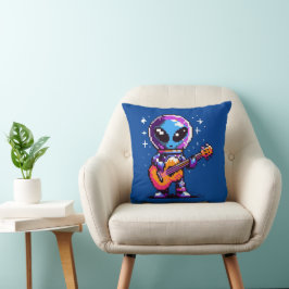 8-bitars Alien Guitarist - Retro Pixel Space Music Kudde