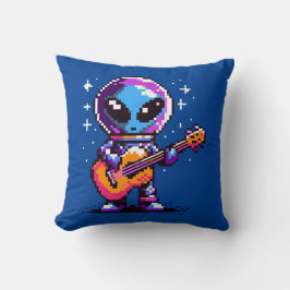 8-bitars Alien Guitarist - Retro Pixel Space Music Kudde