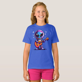 8-bitars Alien Guitarist - Retro Pixel Space Music T Shirt