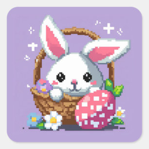 8-bitars bildpunktsbild i Påsk basket Bunny Fyrkantigt Klistermärke