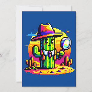 8-bitars Cactus Detektiv - Retro Pixel Myasty Julkort