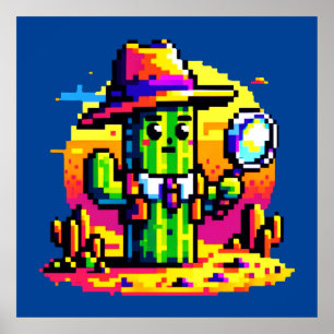 8-bitars Cactus Detektiv - Retro Pixel Myasty Poster