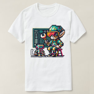 8-bitars Cyberpunk Elf & Robot Retro Pixel Art Des T Shirt