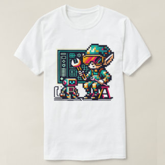 8-bitars Cyberpunk Elf & Robot Retro Pixel Art Des T Shirt