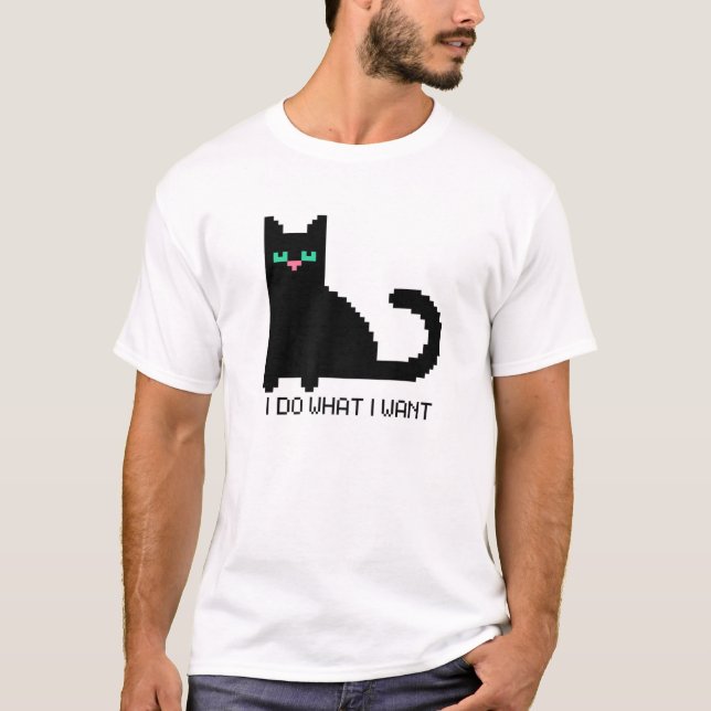 8-bitars Digital Art Crypto Pixel Black Cat I VAD  T Shirt (Framsida)