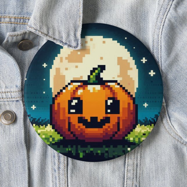 8-bitars Halloween-pumpa under måne Knapp (In Situ)