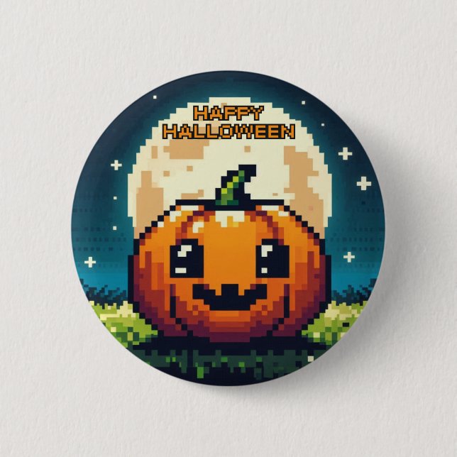 8-bitars Halloween-pumpa under måne Knapp (Framsida)