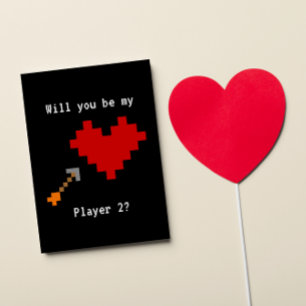 8-bitars hjärta och pilspets Player 2 Valentine Kort