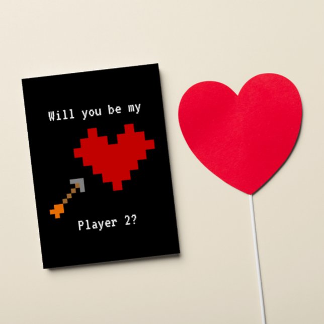 8-bitars hjärta och pilspets Player 2 Valentine Kort (Skapare uppladdad)