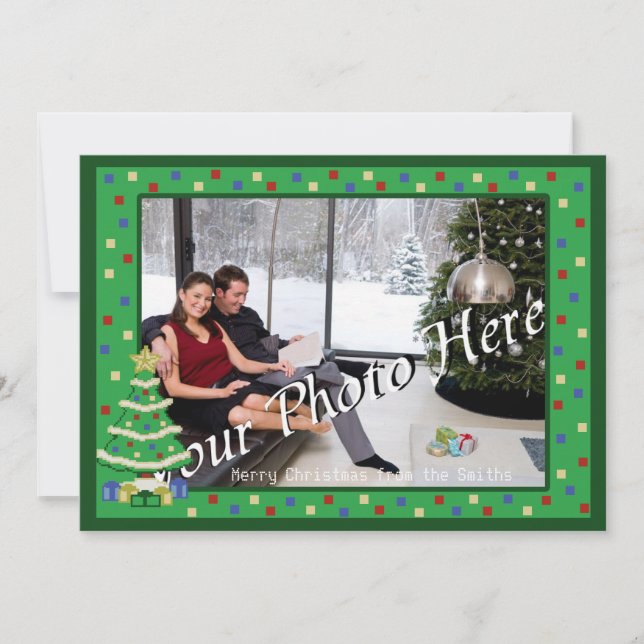 8-bitars Julgran-videospel Stil Julkort (Framsida)