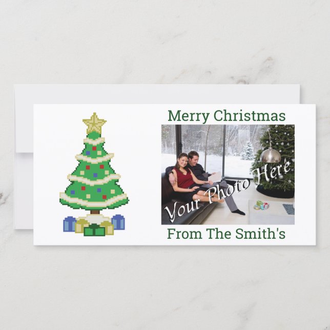 8-bitars Julgran-videospelshölje med dekorerad Sti Julkort (Framsida)