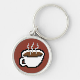 8-bitars kaffetangentkedja rund silverfärgad nyckelring
