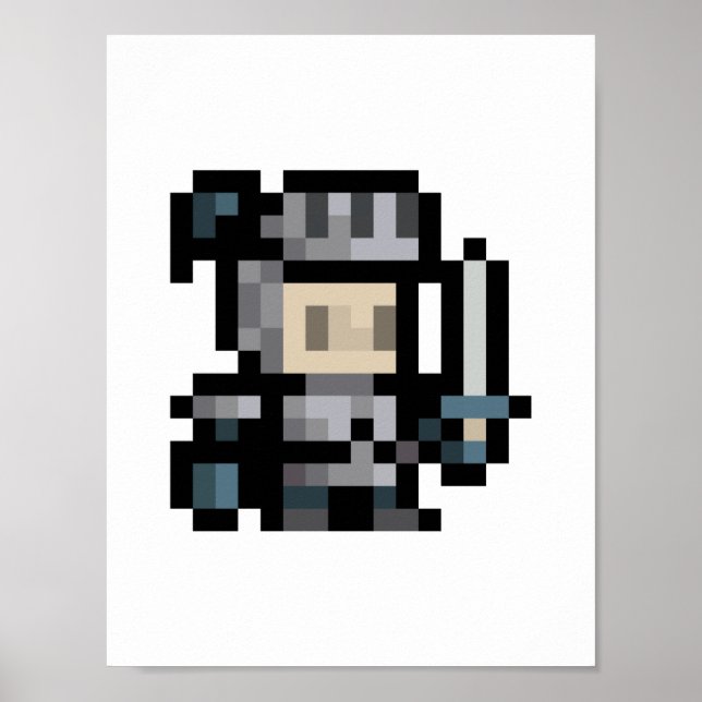 8-bitars Knight 16 x16 Sprite Pixel Art Poster (Framsidan)
