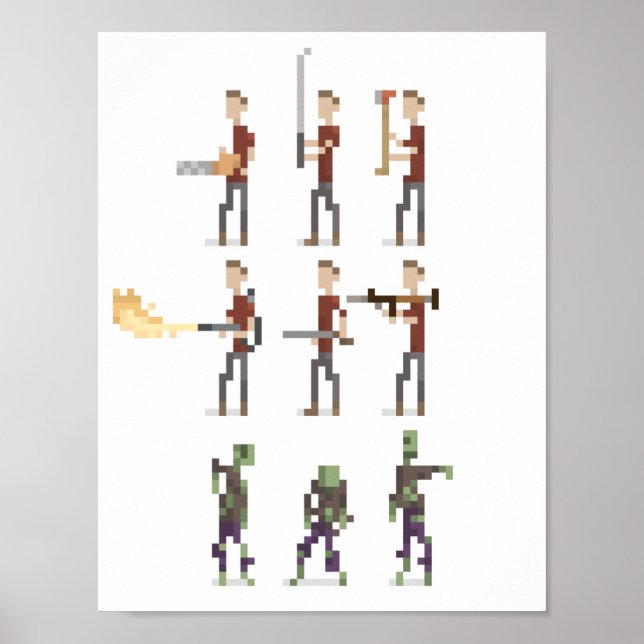 8-bitars Mini Zombie Apocalypse Pixel Art Poster (Framsidan)