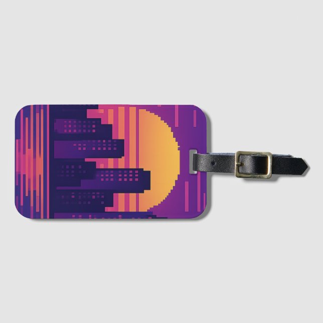 8-bitars neon city badge bagagebricka (Framsida horisontal)