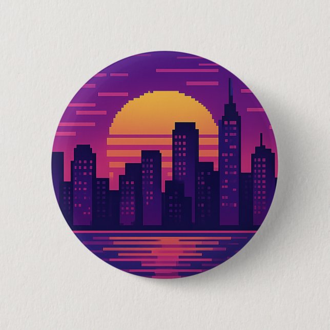 8-bitars neon city badge knapp (Framsida)