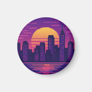 8-bitars neon city badge magnet
