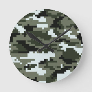 8-bitars Pixel Digital Urban-kamouflage/Camo Rund Klocka