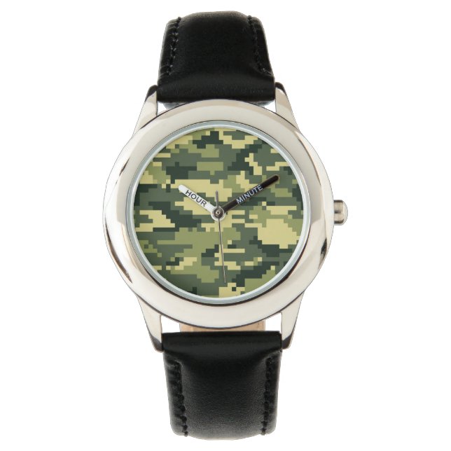 8-bitars pixel Digital Woodland Camouflage/Camo Armbandsur (Framsida)